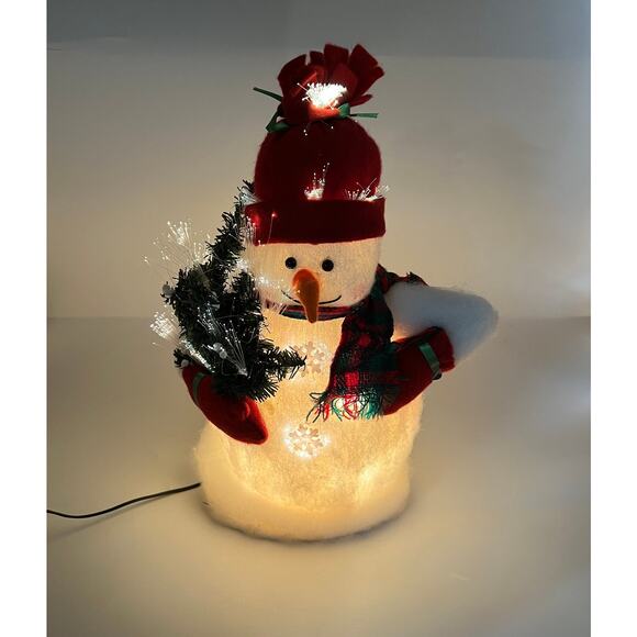 Vintage Fiber Optic Snowman Holding Christmas Tree NO PLUG TESTED - Picture 2 of 15